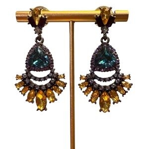 Vintage Y2K BaubleBar Teal/Yellow/Purple Gold Statement Earrings